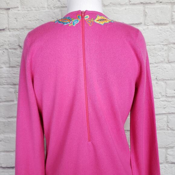 Ralph Lauren Black Label Embroidered Pink V-Neck Cashmere Sweater Size M - Picture 9 of 14